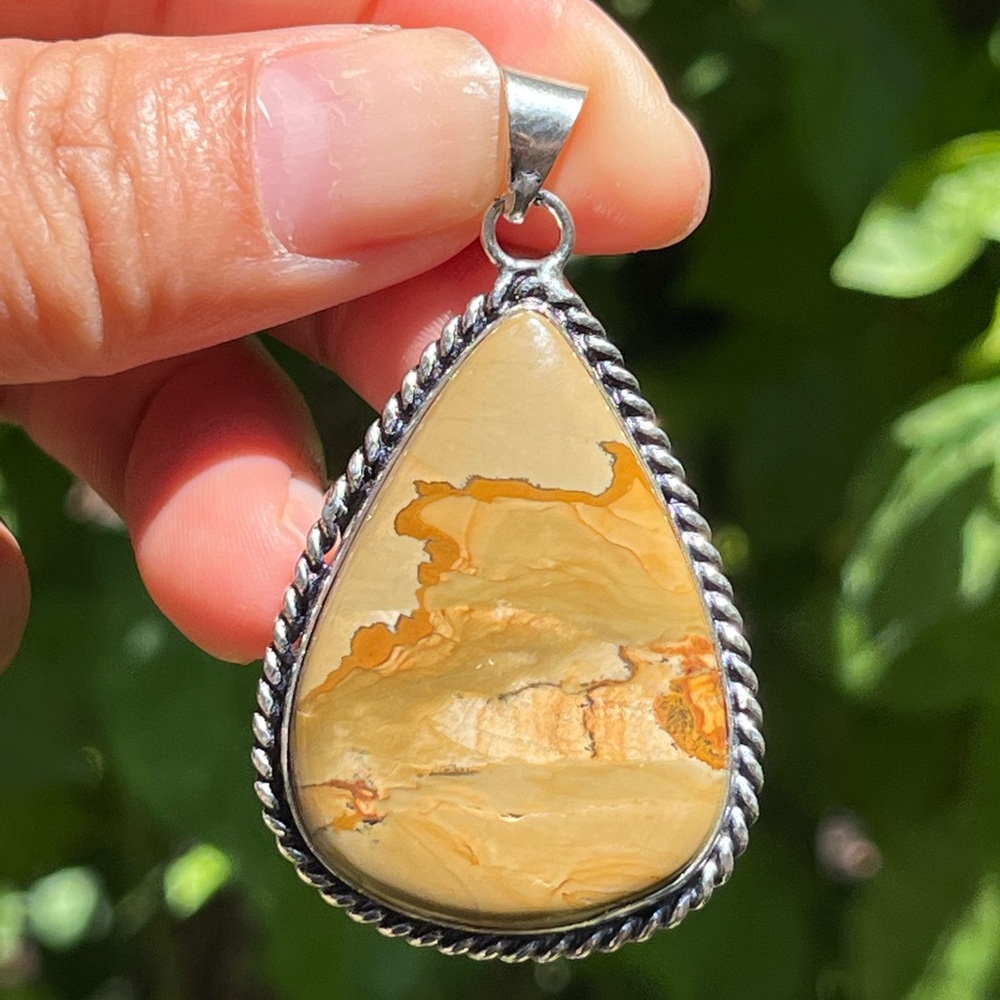 925 silver plated scenery picture jasper pendant